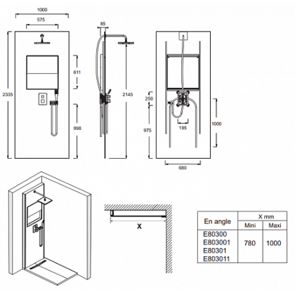 Душевая система с термостатом и квадратным верхним душем Jacob Delafon Ecrin E803001-D33