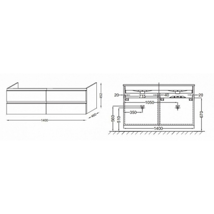 Комплект мебели 140 см Jacob Delafon Vox с раковиной EB2100-DD2, тумбой EB2020-RA-N18, Белый