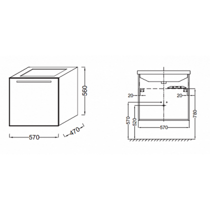 Комплект мебели 60 см Jacob Delafon Struktura с раковиной EXI112-00, тумбой EB1284-N18, Белый